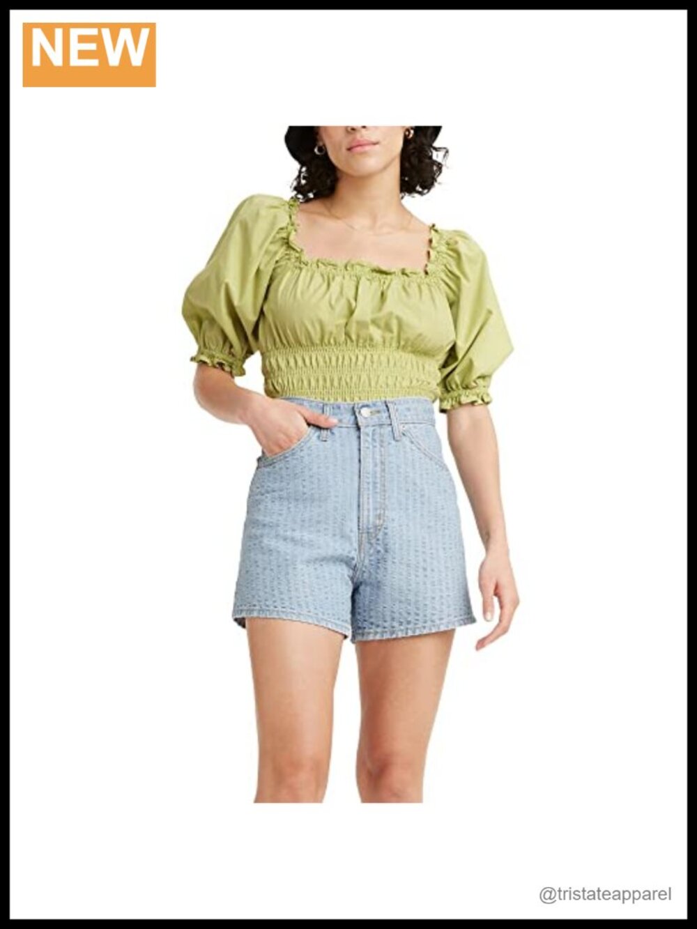 Smocked Blouse Square Neck Short Sleeve Cotton